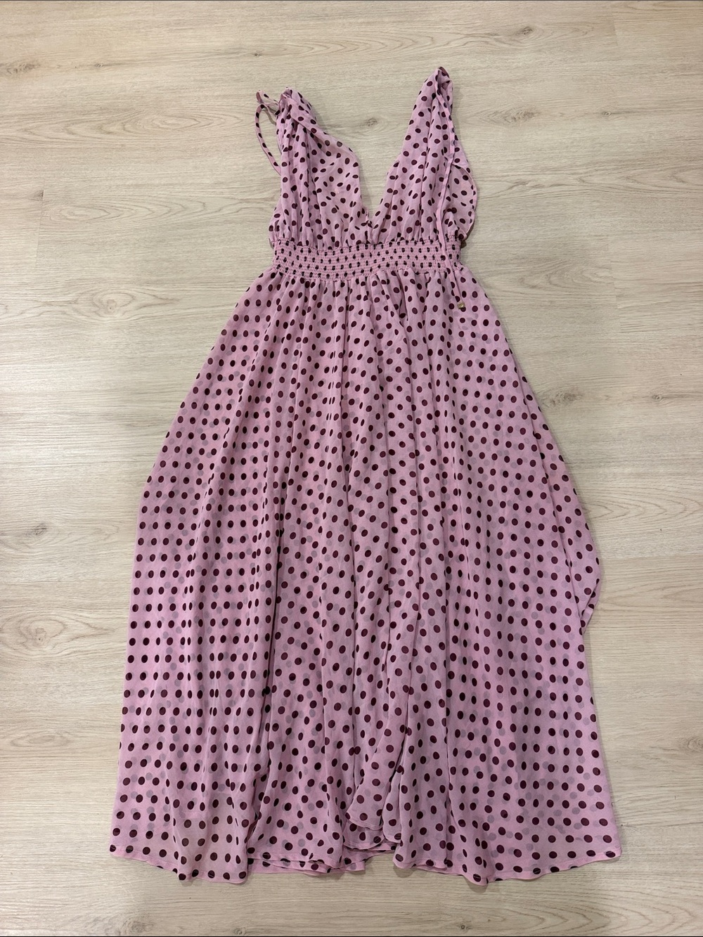 Kate Spade Medium Cover Up Pink Polka Dot Maxi Dress with Smocked Waist